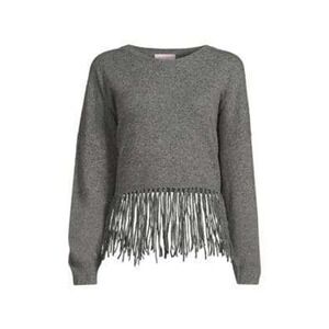 CRUSH Cashmere Tallin Gray Fringe Hem Crew Neck Sweater Women Size‎ 3 (EUC) Cozy